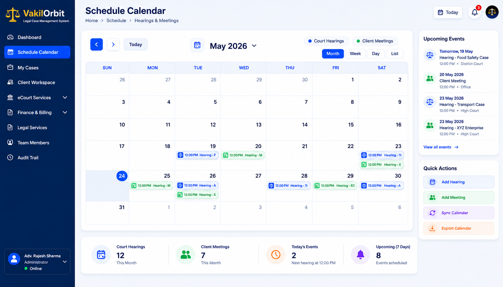 VakilOrbit legal workflow and reminders